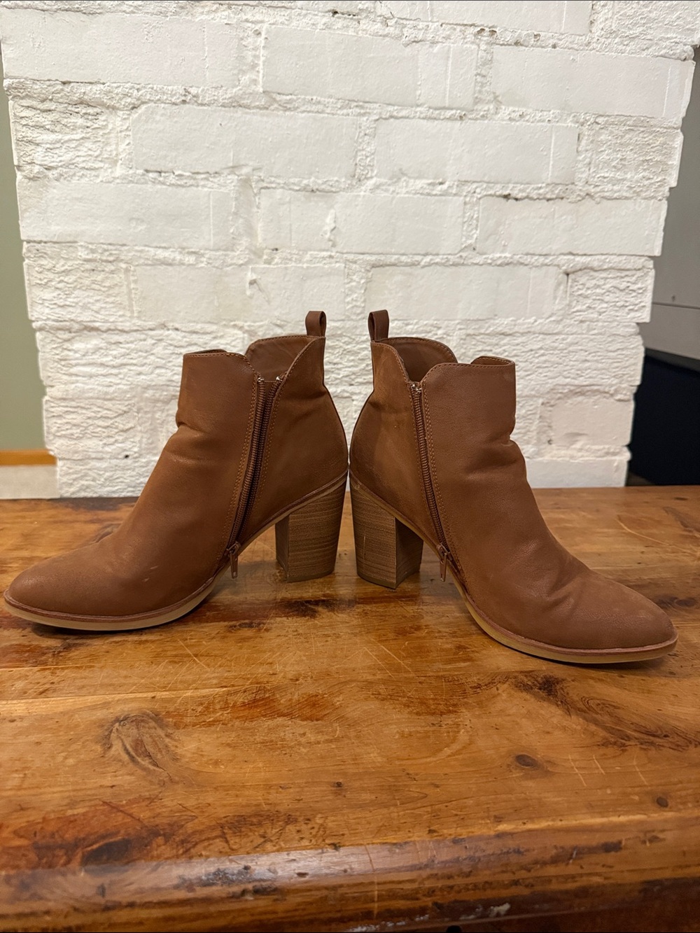 MIA Women's Brown Leather Ankle Booties with Block Heel